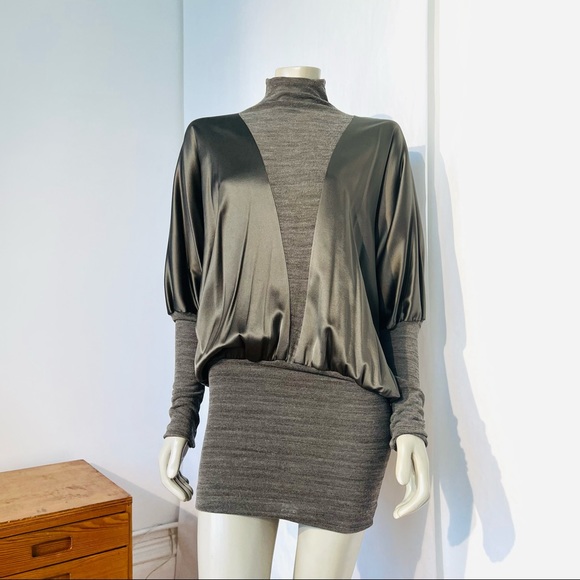 Vintage ROMAN KEFLAY stretch Silk Satin And Wool Mini dress - Picture 6 of 11